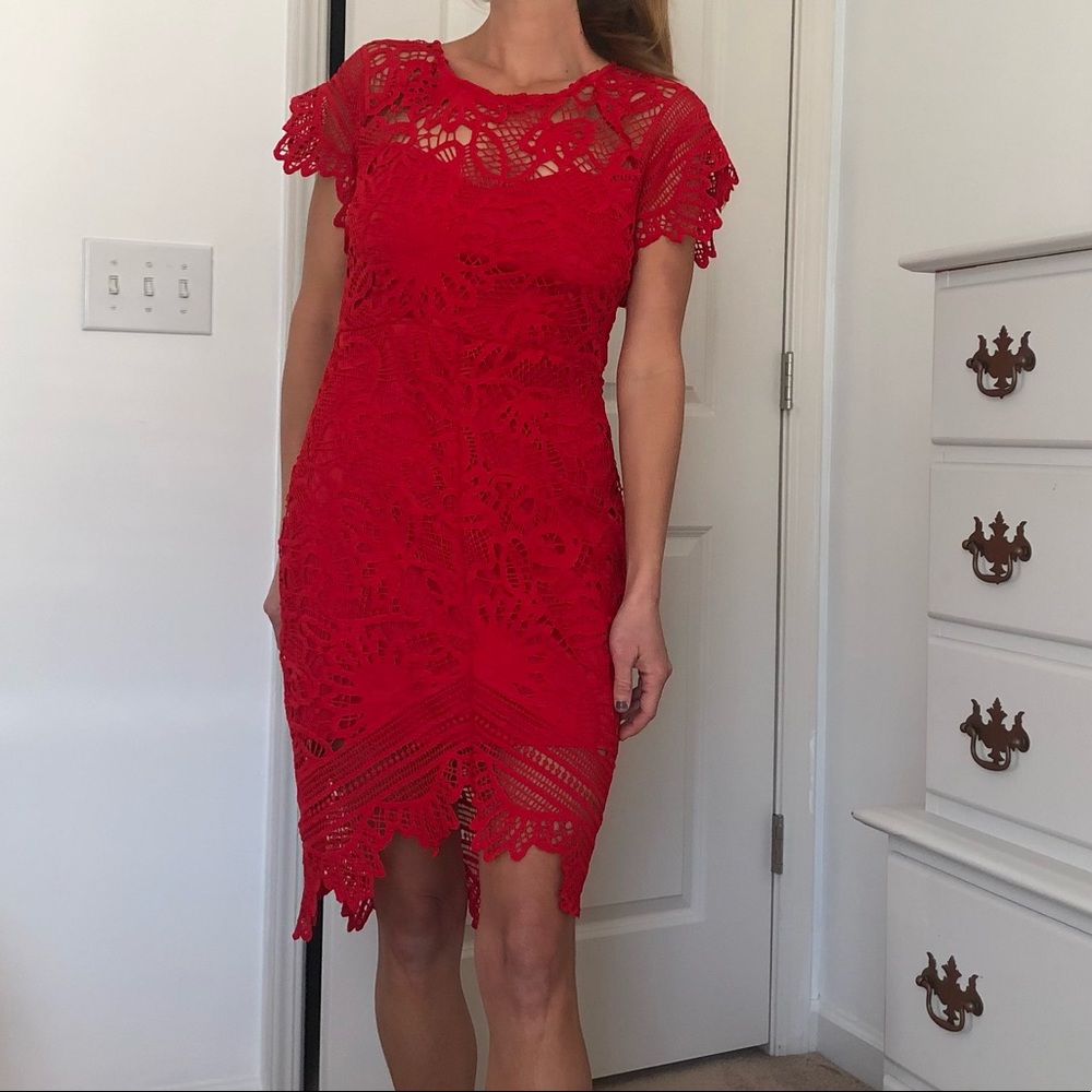 Women’s Red Lace Zip-Up Dress